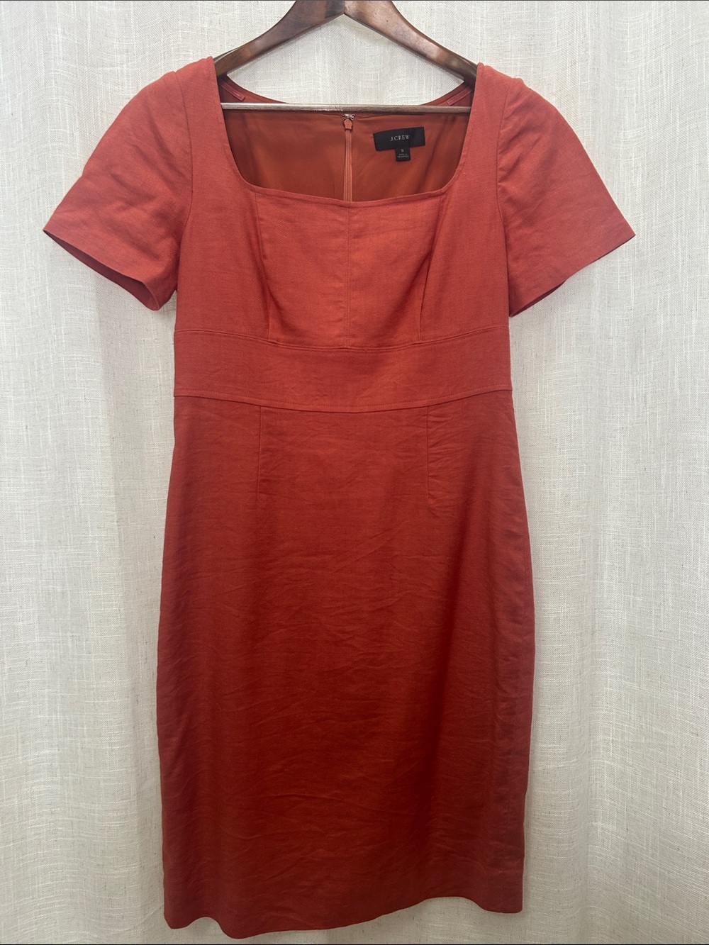 J. Crew Rust Short-Sleeve Square Neck Sheath Dress Size 8 Excellent Condition